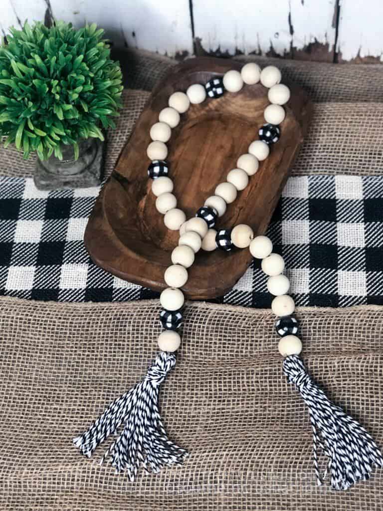 buffalo check beads with bakers twine tassel
