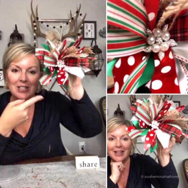 Woman making a Christmas messy bow