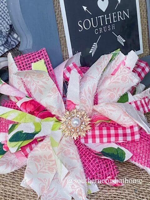 Large- Pink Green Blue Plaid Mothers Day Fluffy Bow for Gift or Present Add On Bow for Wreaths or Signs Spring Summer