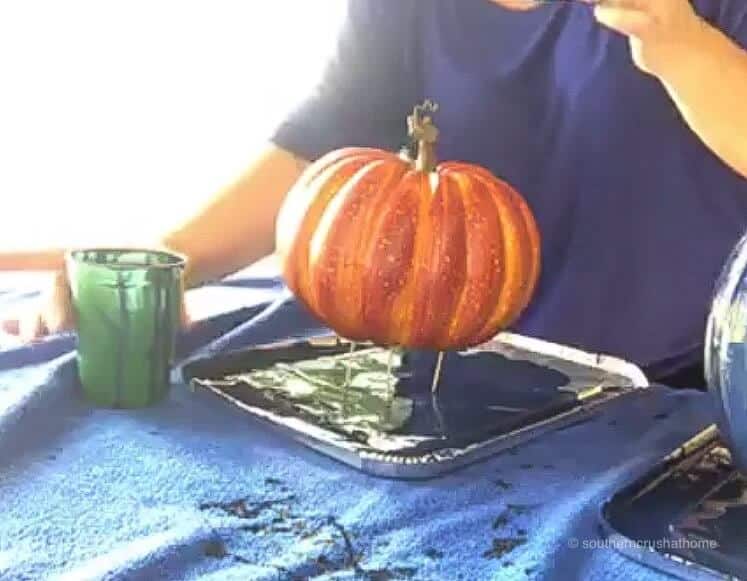 toothpicks in the bottom of a Styrofoam pumpkin 