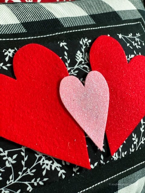 valentines pillow felt hearts close up