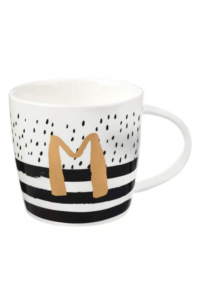 ceramic mug design with metallic initial
