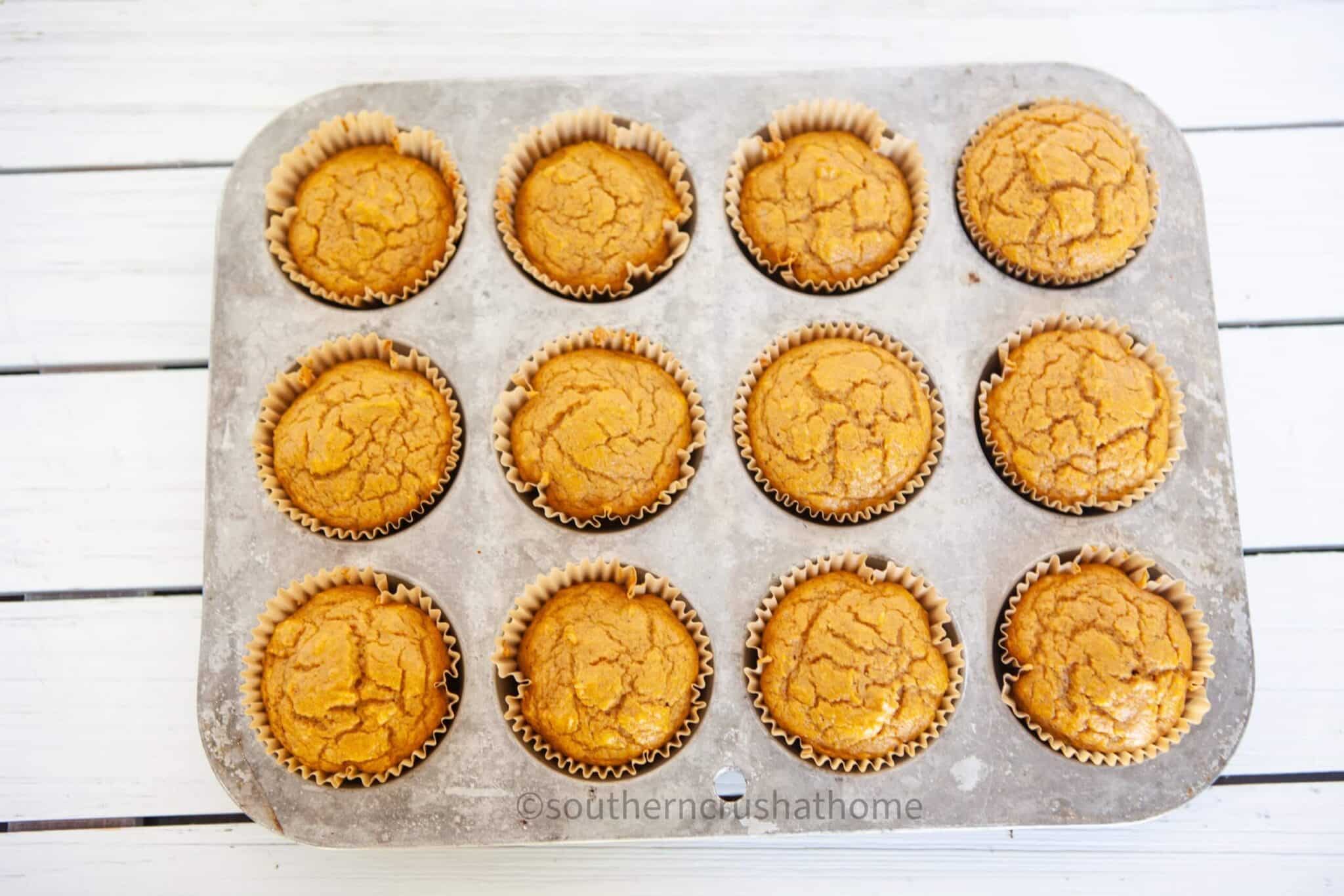 3 ingredient pumpkin muffins in pan