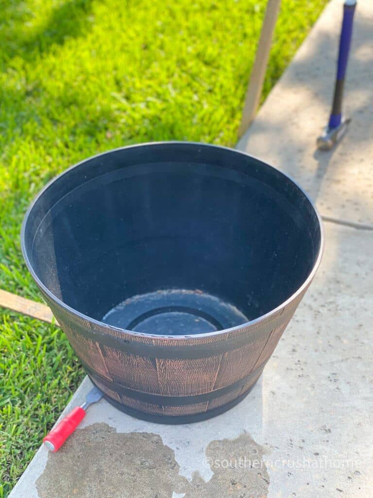 outdoor patio lighting & privacy diy bucket whiskey barrel