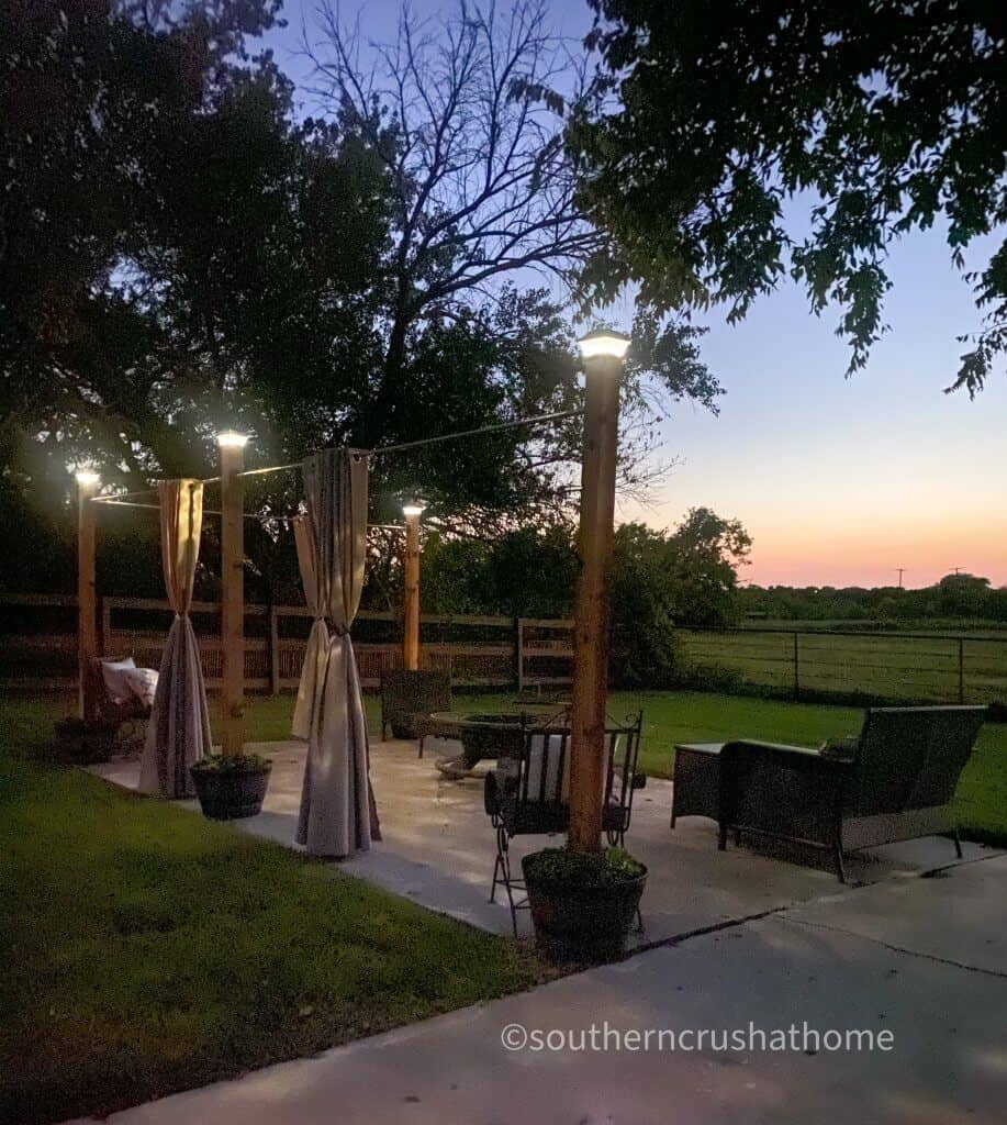 outdoor patio lighting & privacy diy night time