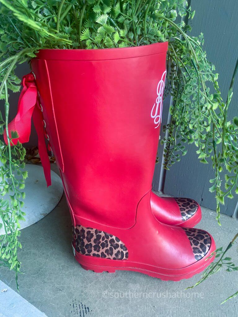 Designer Foil Finish red rain boots side view