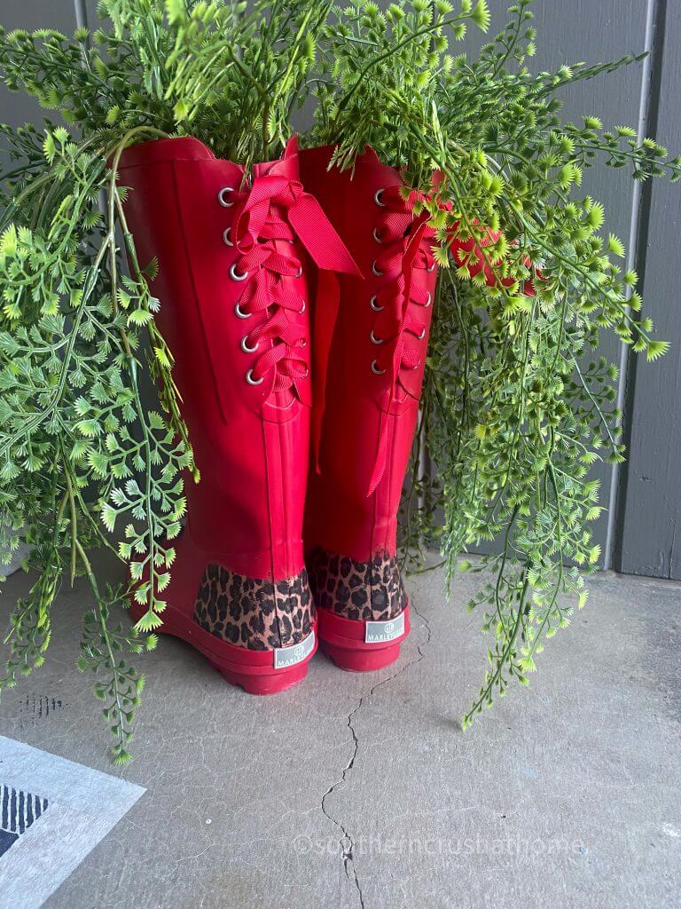 Designer Foil Finish red rain boots back side