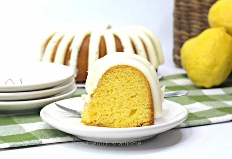 lemon bundt cake on saucer