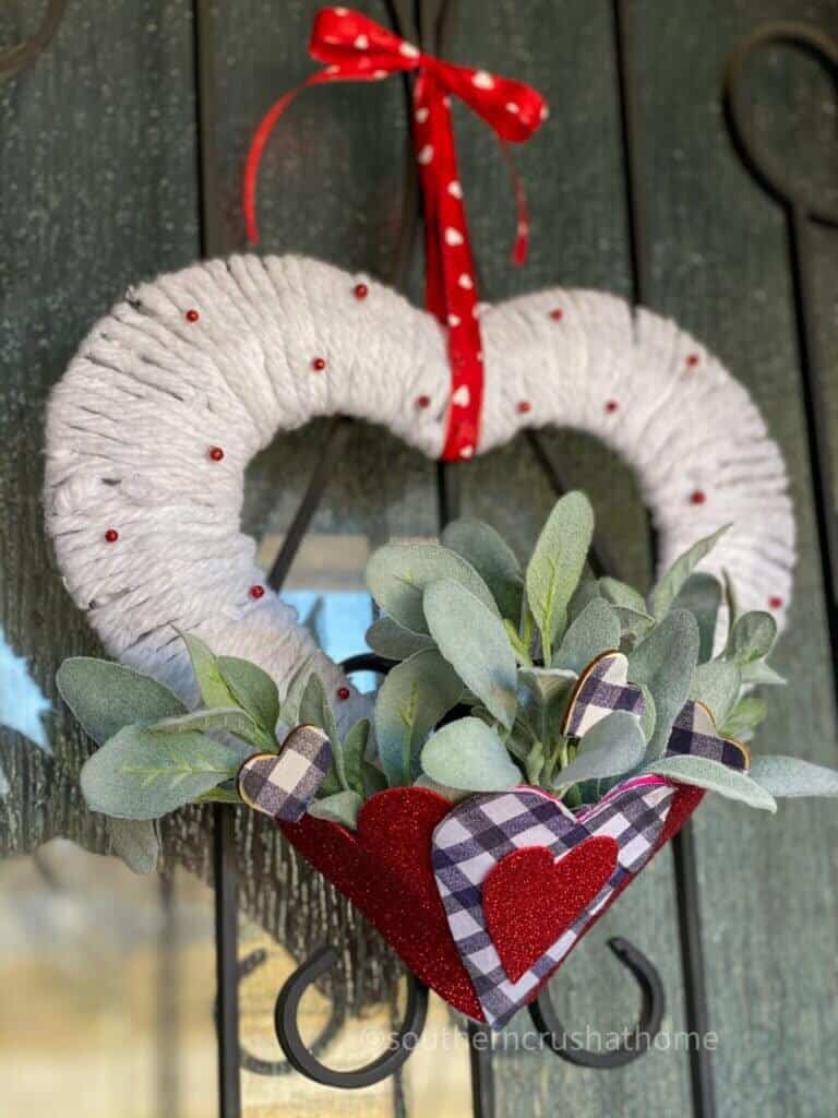 heart wreath diy hanging on front door styled