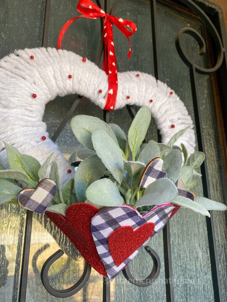 final styled valentines wreath diy on front door