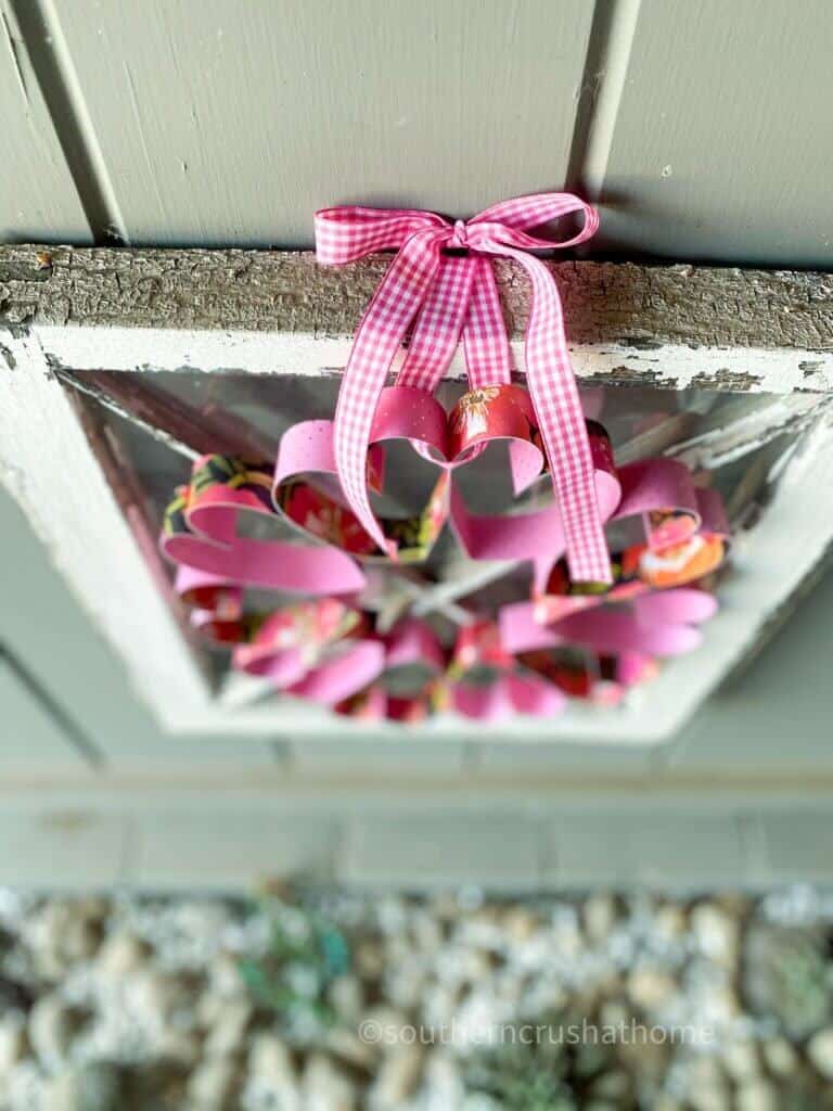 overhead paper heart wreath hanging