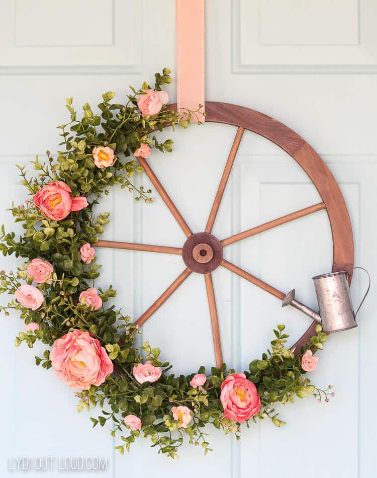 wagon wheel spring wreath diy