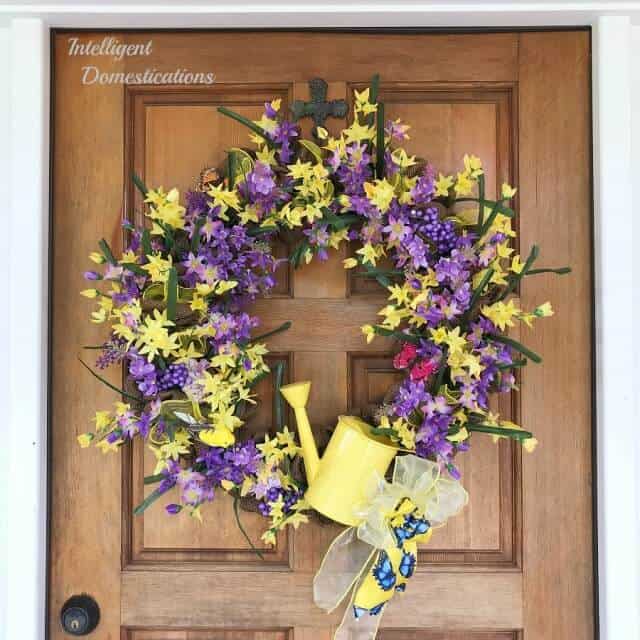 yellow and purple spring wreath