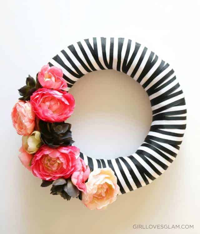 glam spring diy wreath black striped