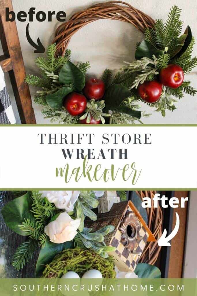 before and after thrift store wreath makeover pin