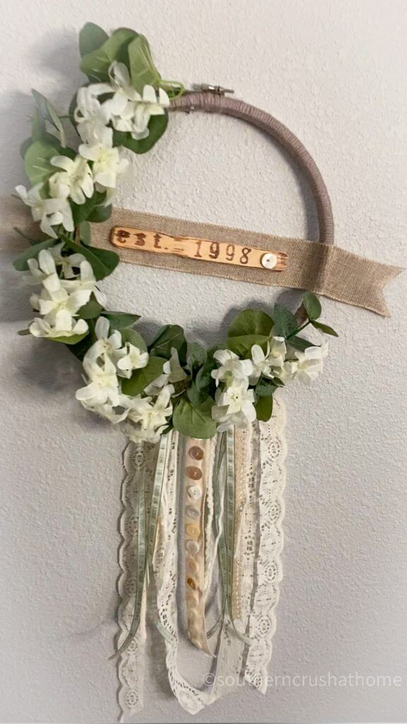 BOHO wedding hoop wreath hanging on wall