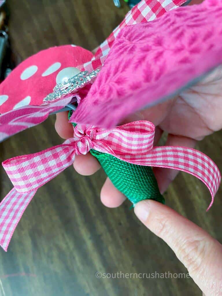 covering whisk handle for fabric flowers