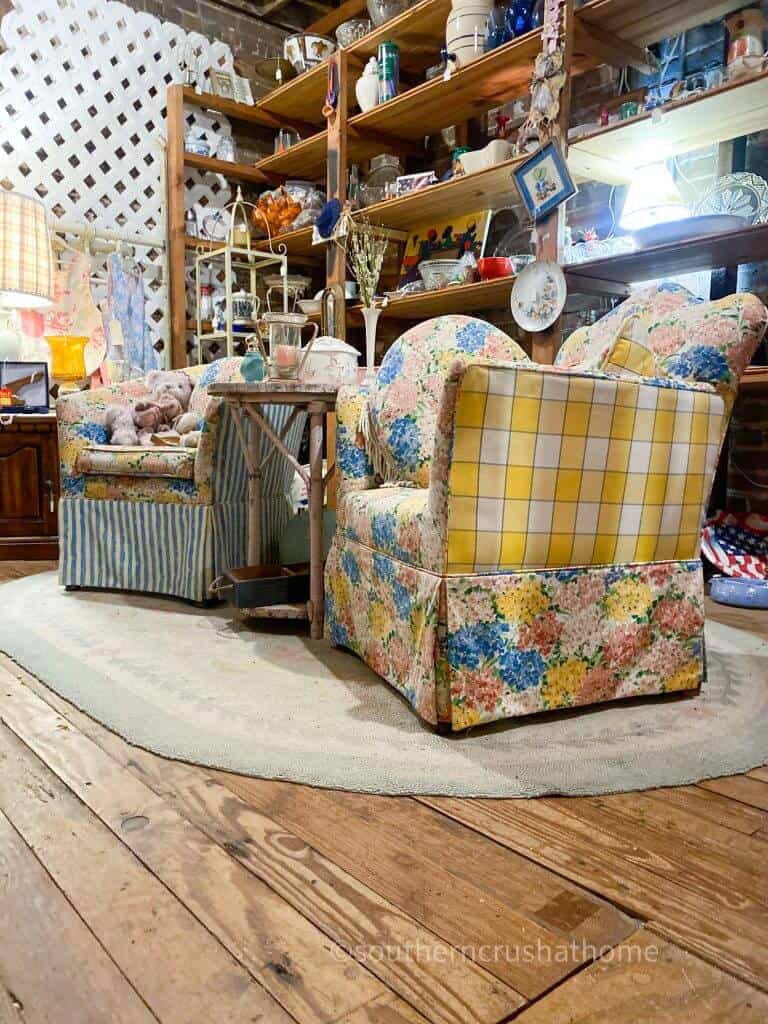 vintage chairs in antique store attic