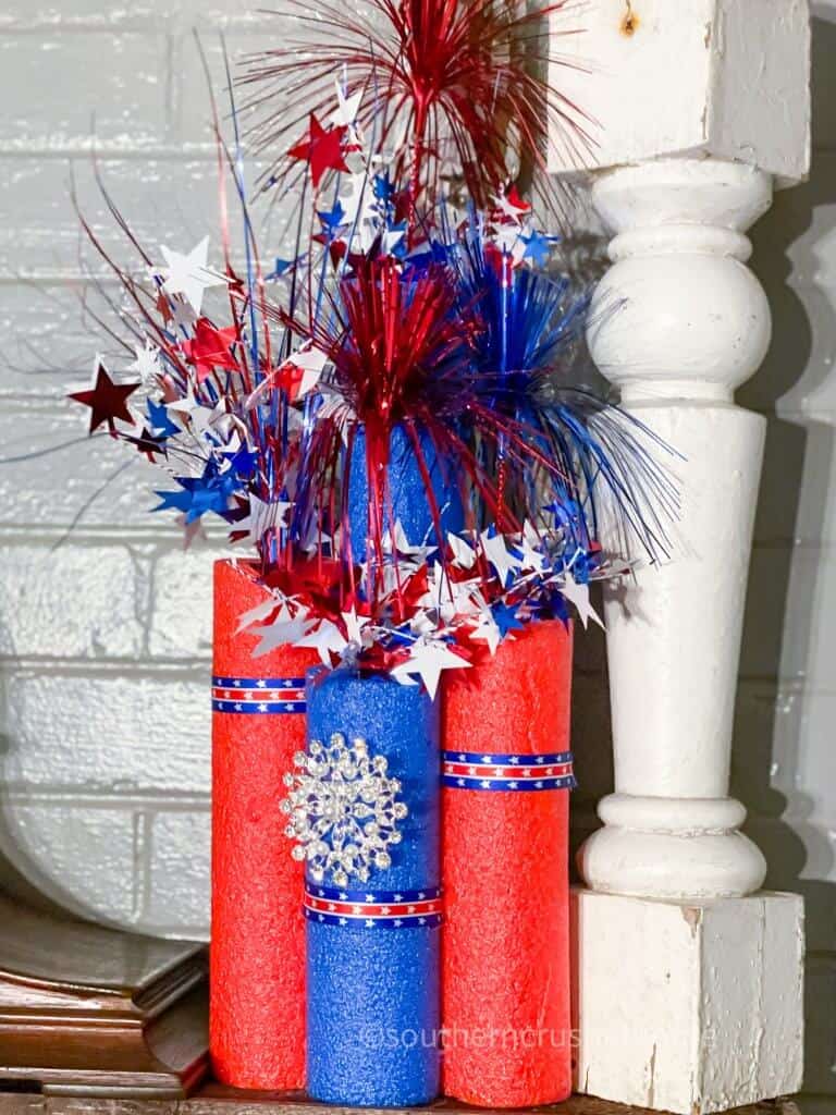 dollar tree red and blue pool noodle firecrackers