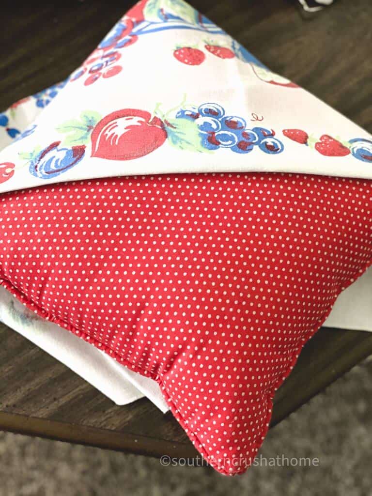 thrift store pillow with fabric makeover
