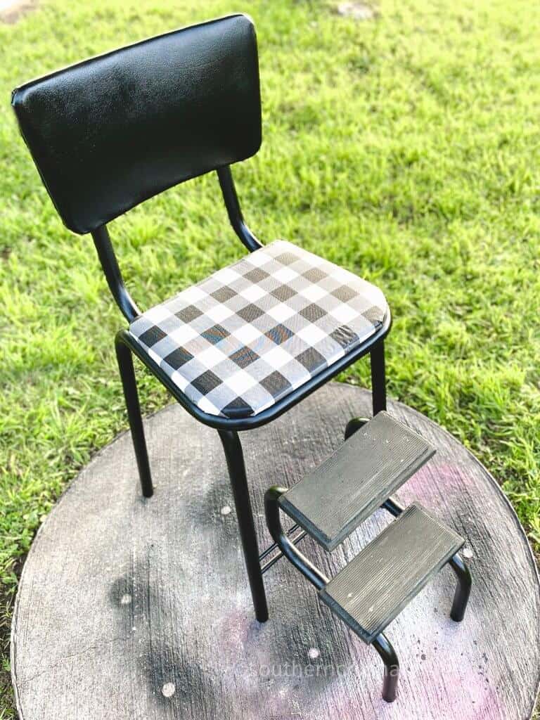 buffalo plaid vintage step stool makeover