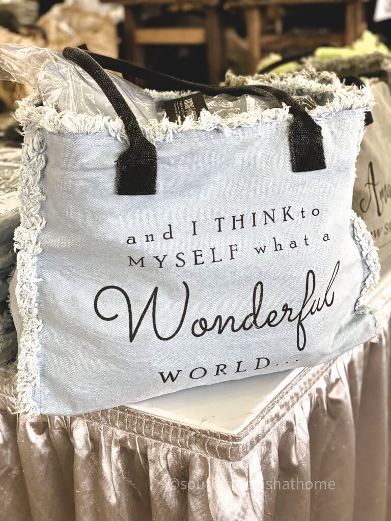 fabric bag with wonderful world quote