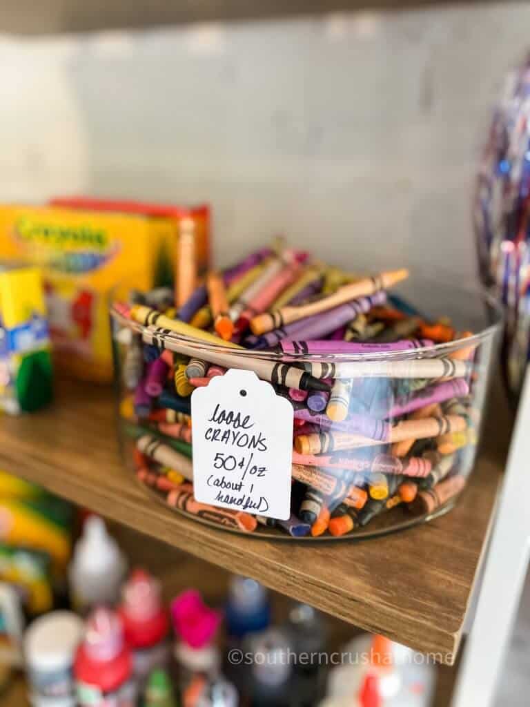 glass bowl of crayons