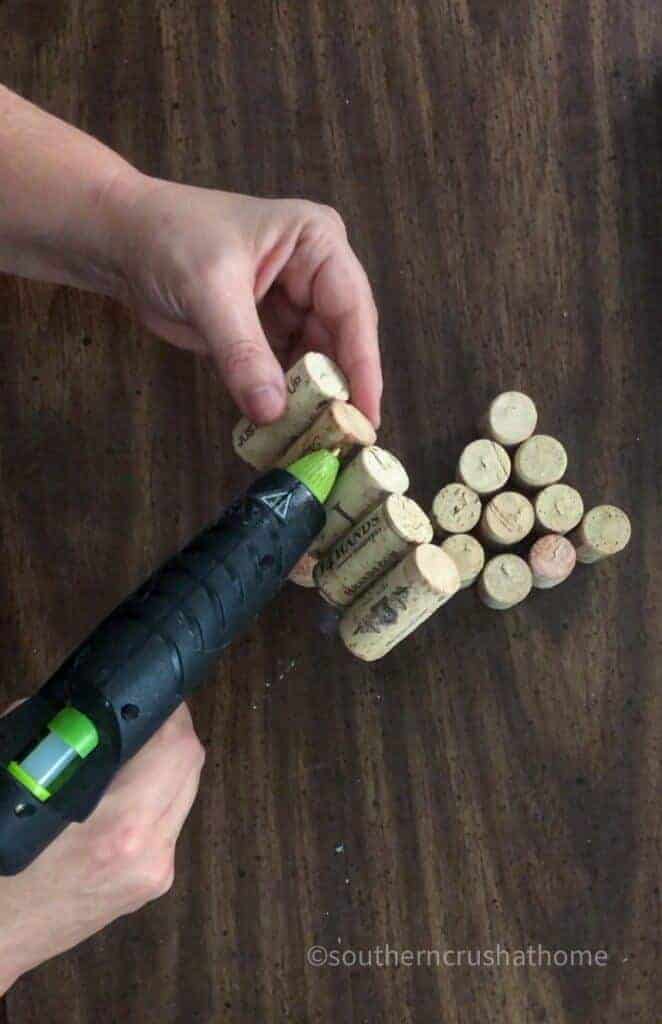 hot glueing wine corks together