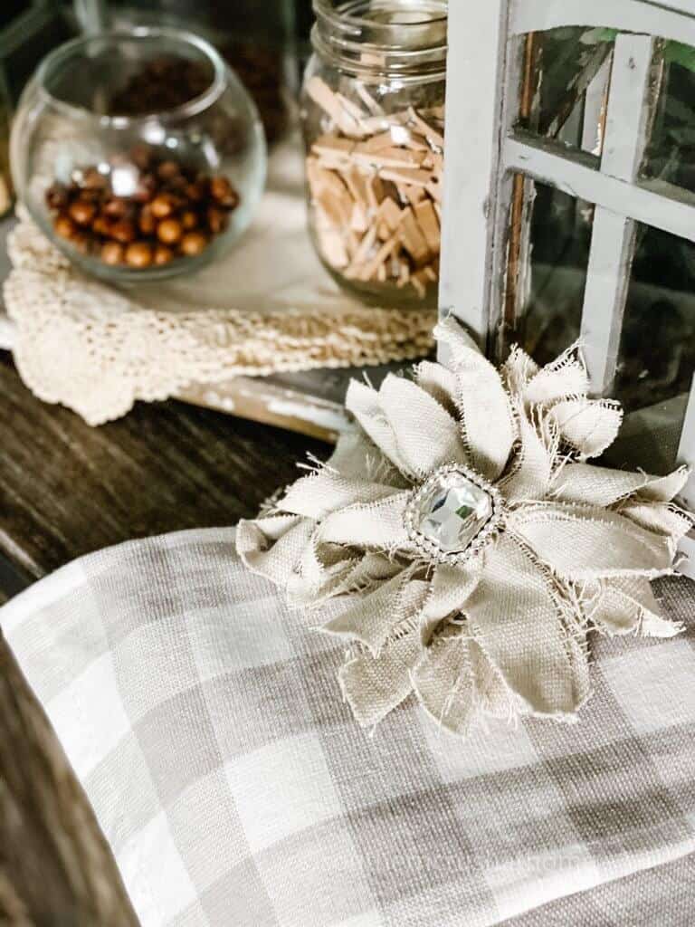 drop cloth messy bow next to vintage window