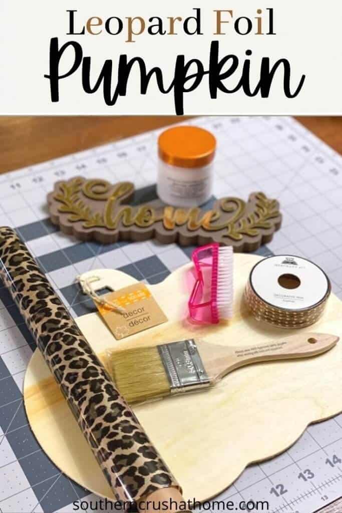 leopard foil pumpkin supplies pin image with text overlay