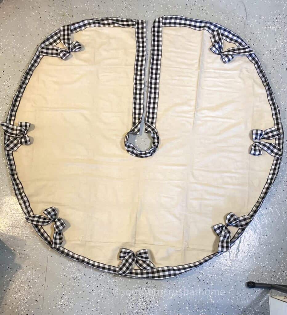 finished drop cloth tree skirt with buffalo check