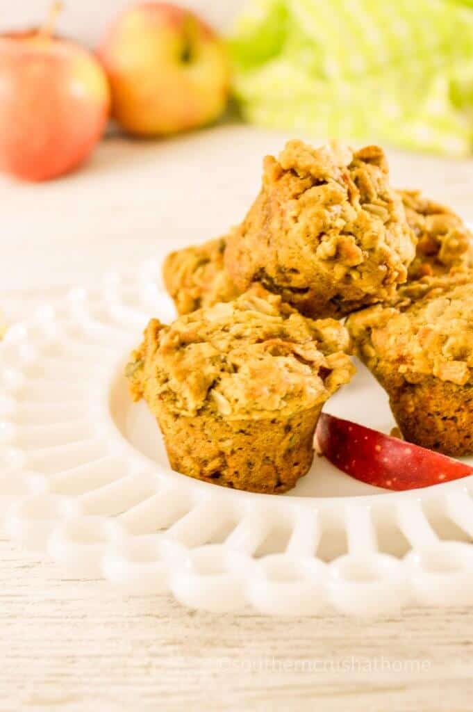 close up of healthy apple muffins stacked