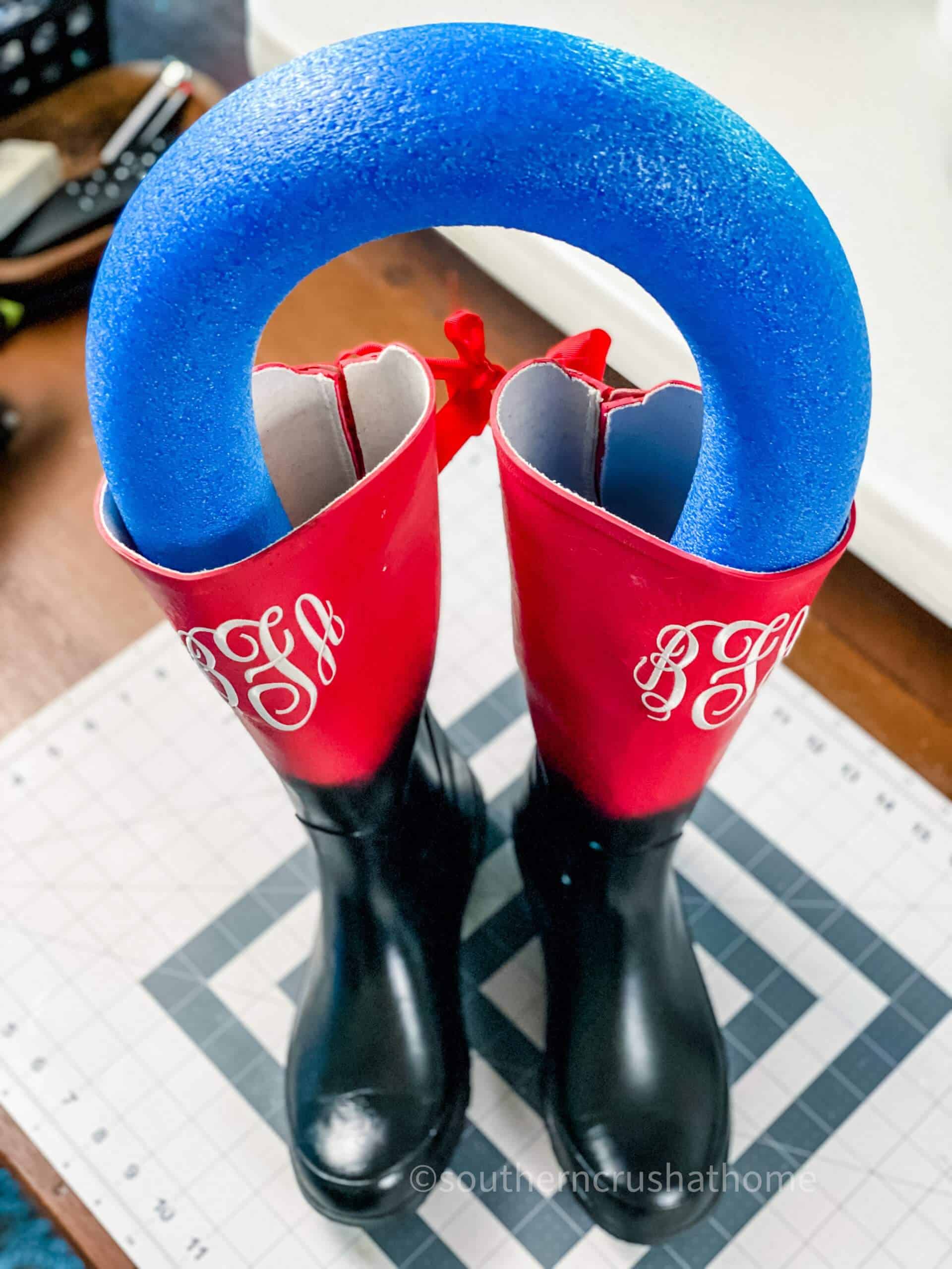 pool noodle arched in boots