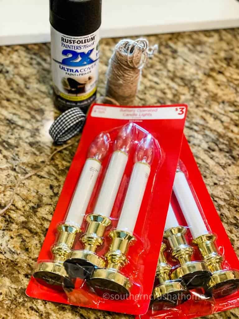supplies for farmhouse christmas candlestick diy