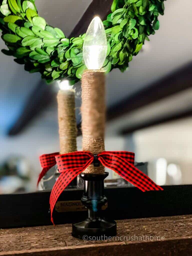 $1 Farmhouse Christmas Candlestick DIY Close up