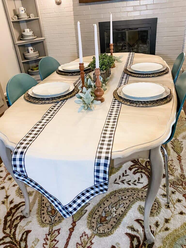 drop cloth table runner on table