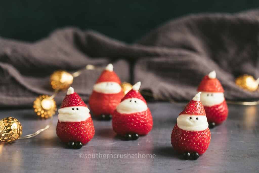 group of strawberry Santas on counter