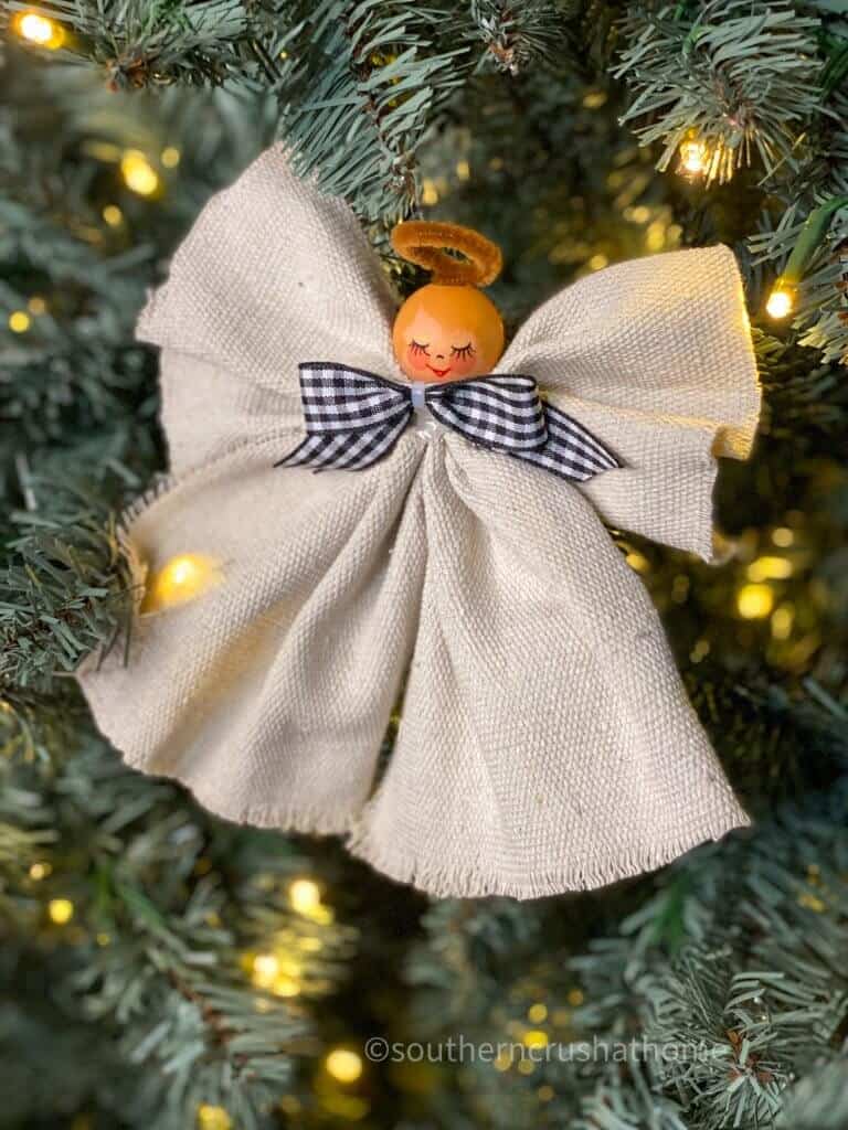 angel ornament from drop cloth on Christmas tree