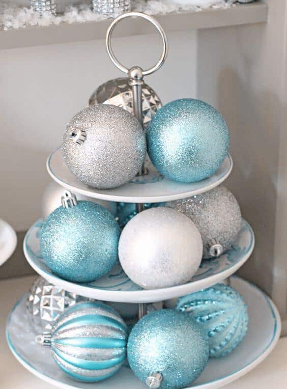 ornaments on a tiered tray idea