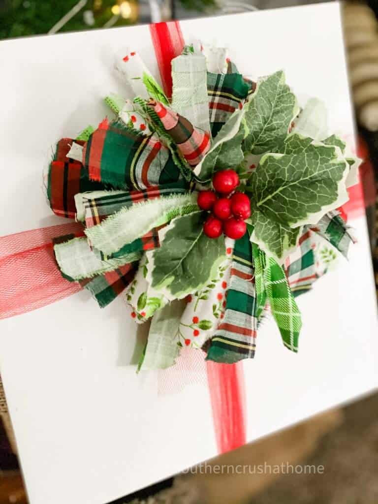 christmas messy bow with holly center