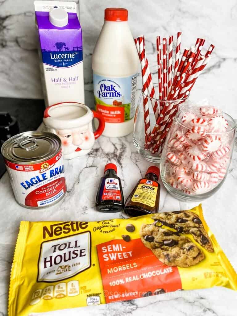 ingredients for peppermint hot chocolate