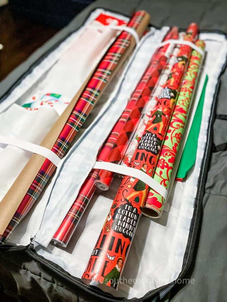 inside of gift wrapping storage bag
