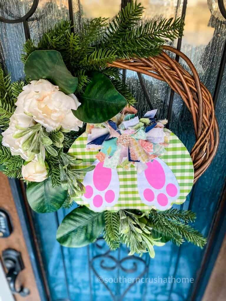 Easter bunny butt wreath on door