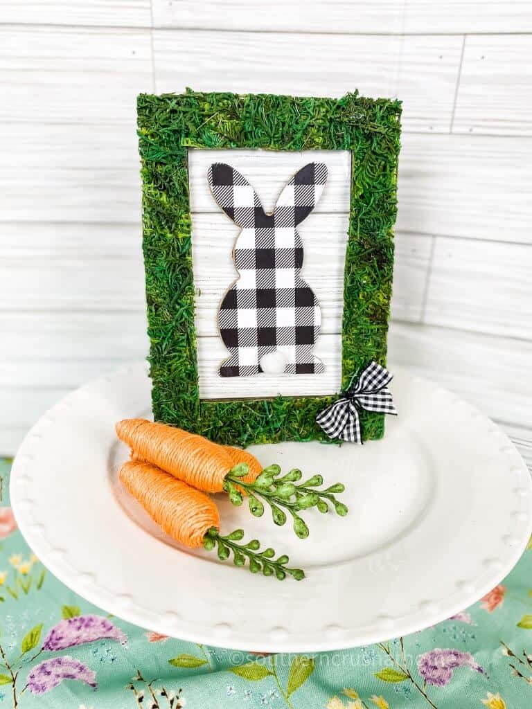 moss frame on cake stand with carrots