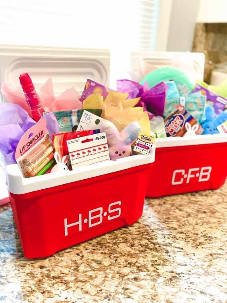 two personalized cooler Easter baskets