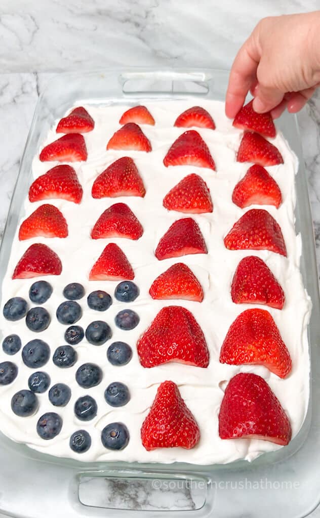 close up of American flag poke cake