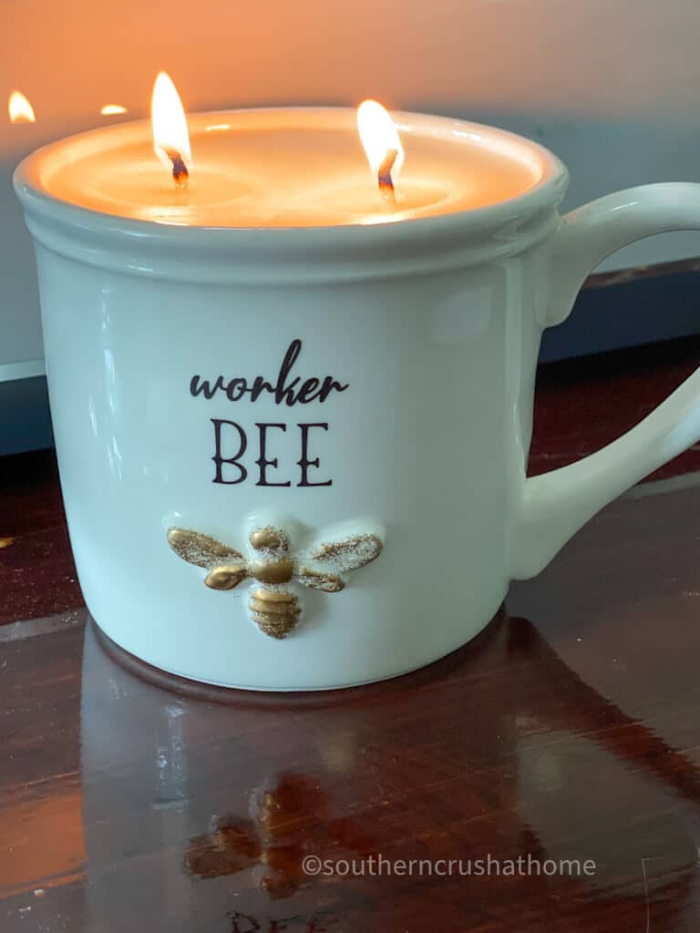 homemade candle in ceramic mug