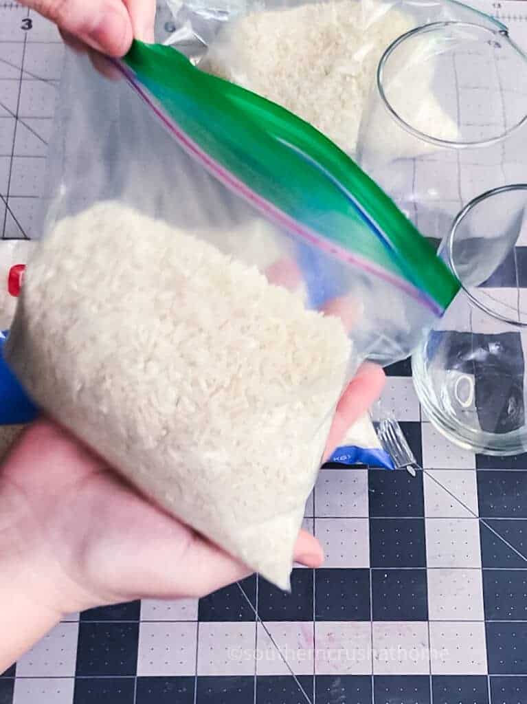 ziploc baggie full of plain rice