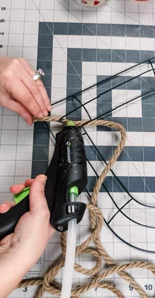 gluing rope to wreath form