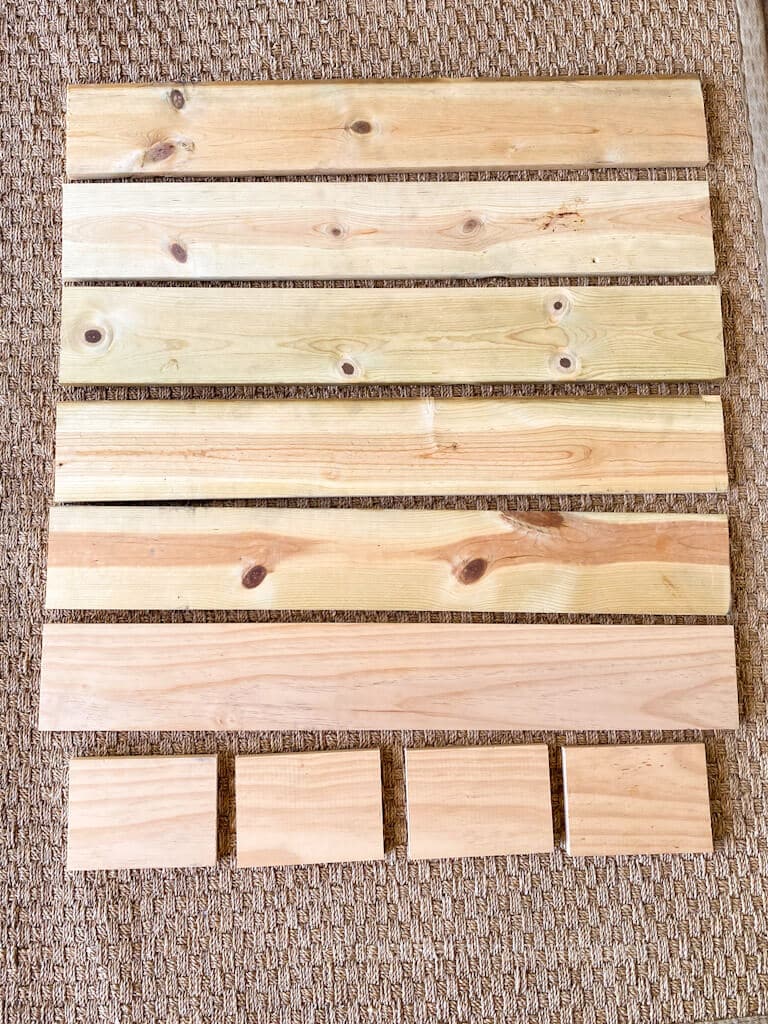 cut pieces of wood for window planter boxes